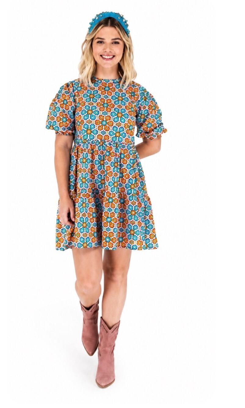 Britton Court Italian Listellos Print Cotton Mini Dress Size Medium